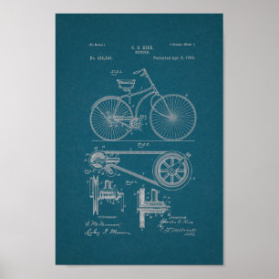 1890 Vintage Bicycle Patent Print Blueprint