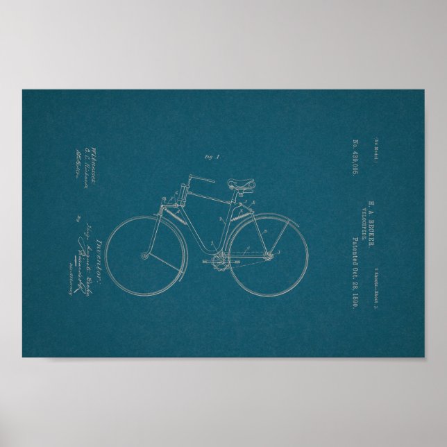 1890 Vintage Bicycle Patent Print Blueprint (Front)
