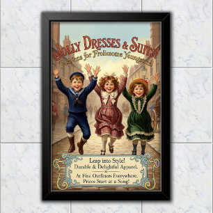 1890 Vintage Jolly Kids Clothes Advertising Poster