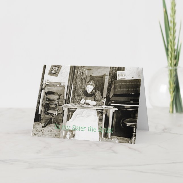 1890'S ARTIST WOMAN PHOTOGRAPH ARTISAN DRAWING CARD (Front)