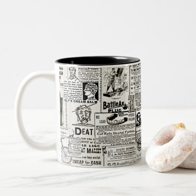 1890's Charming Victorian Newspaper Ads Men Women Two-Tone Coffee Mug (With Donut)