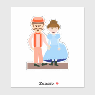 1890s Cute Couple Victorian Style Colour Cartoon