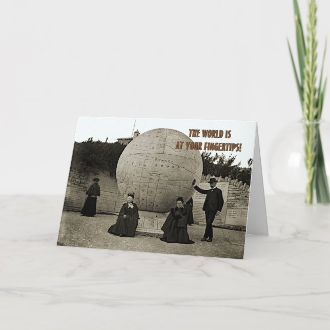 1890'S GLOBE SPHERE SAFE TRAVELS WORLD PHOTOGRAPH CARD (Front)