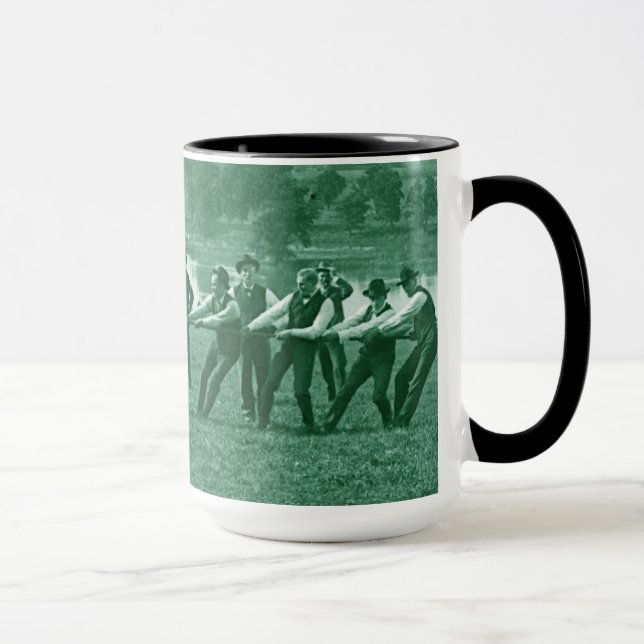 1890's Men Man Tug-O-War Tug of War Photo green Mug (Right)