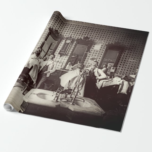1890's Mens Barber Shop Hair Salon Photograph Wrapping Paper (Unrolled)