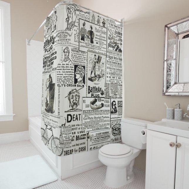 1890's Newspaper Ads Victorian Sales Ads SEPIA #2 Shower Curtain (In Situ)