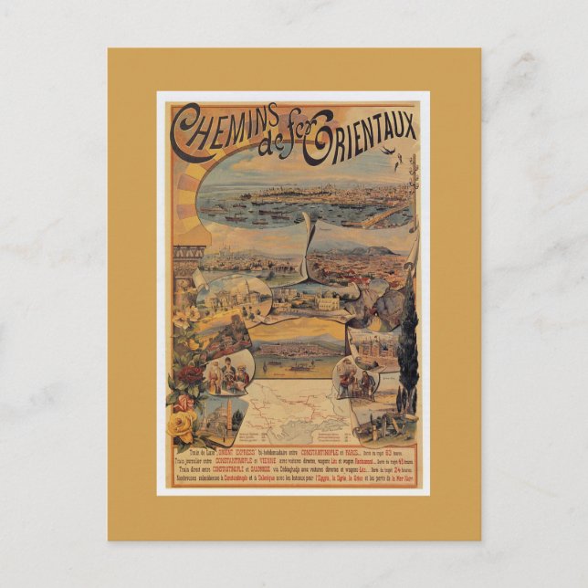 1890s Oriental railways to Constantinople travel Postcard (Front)