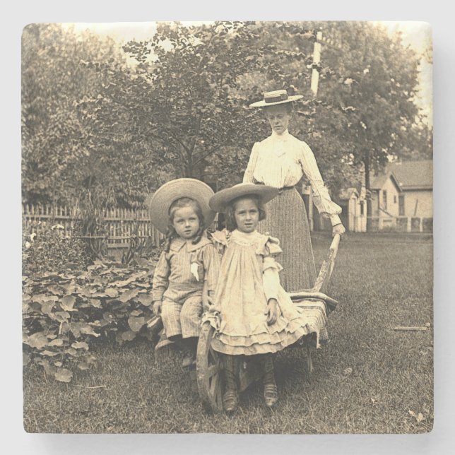 1890's Photo Heirloom Garden Mother Daughters girl Stone Coaster (Front)