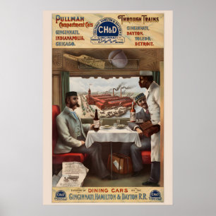 1890s Pullman Train Dining Car Classic Railroad Poster