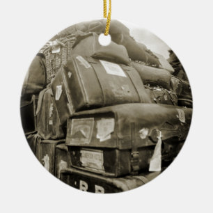 1890's TRAVEL LUGGAGE TEAMSTER WAGON SUITCASE Ceramic Tree Decoration