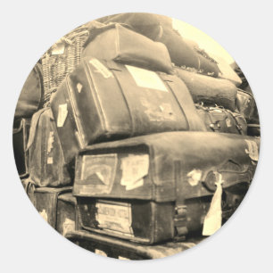 1890's TRAVEL LUGGAGE TEAMSTER WAGON SUITCASE Classic Round Sticker