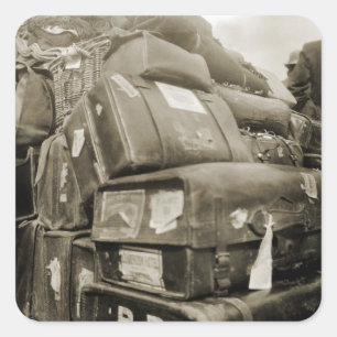 1890's TRAVEL LUGGAGE TEAMSTER WAGON SUITCASE Square Sticker