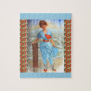 1890s Victorian lady on the beach Jigsaw Puzzle