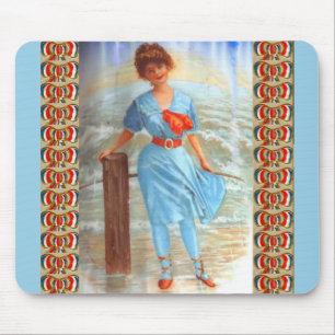 1890s Victorian lady on the beach Mouse Mat