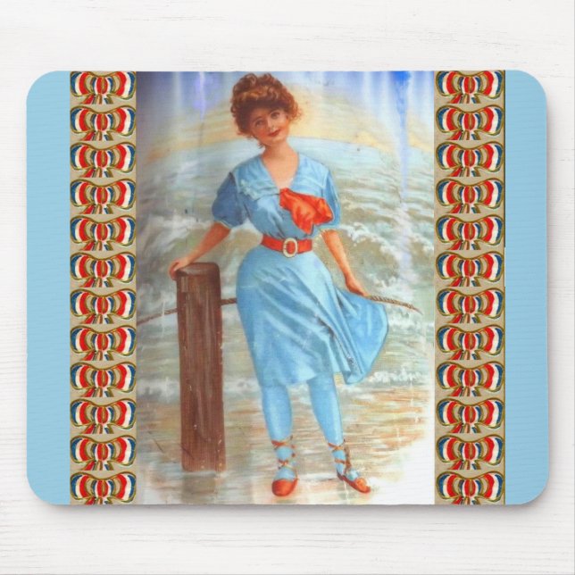 1890s Victorian lady on the beach Mouse Mat (Front)