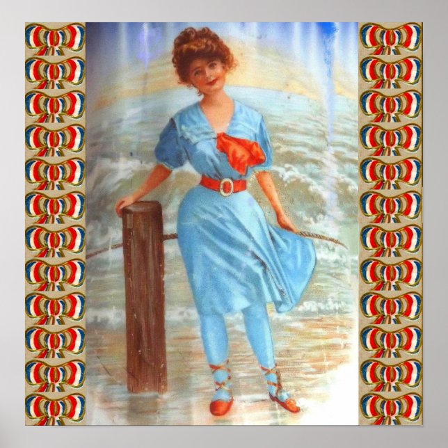 1890s Victorian lady on the beach print (Front)