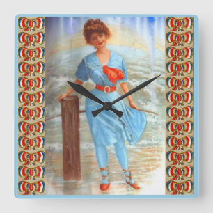 1890s Victorian lady on the beach Square Wall Clock