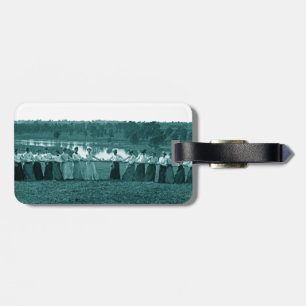 1890's Women Woman Tug-O-War Fox River green Luggage Tag