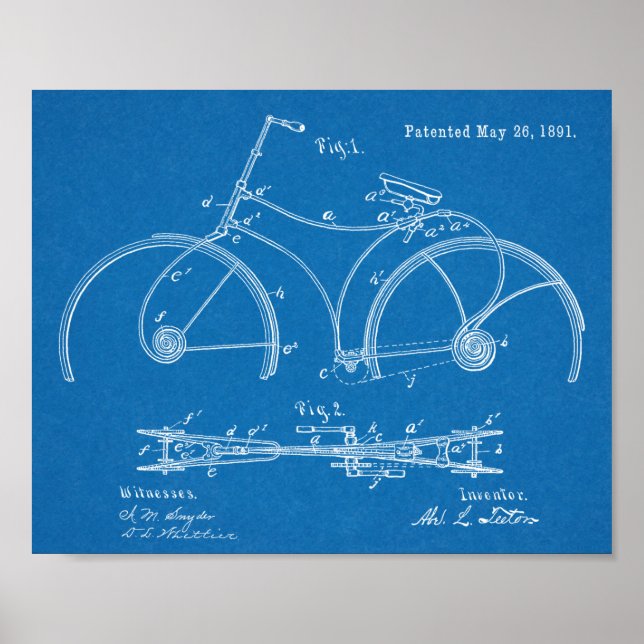 1891 Bicycle Spring Frame Design Patent Art Print (Front)