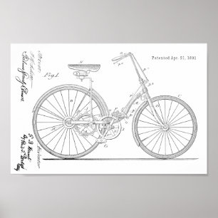 1891 Chainless Bicycle Design Patent Art Print