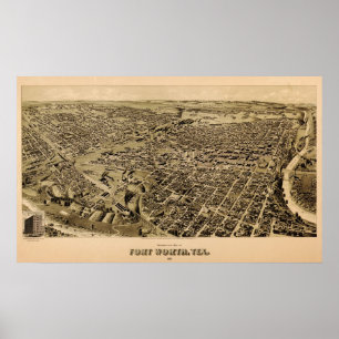 1891 Map of Fort Worth, Texas Birds Eye View Poster