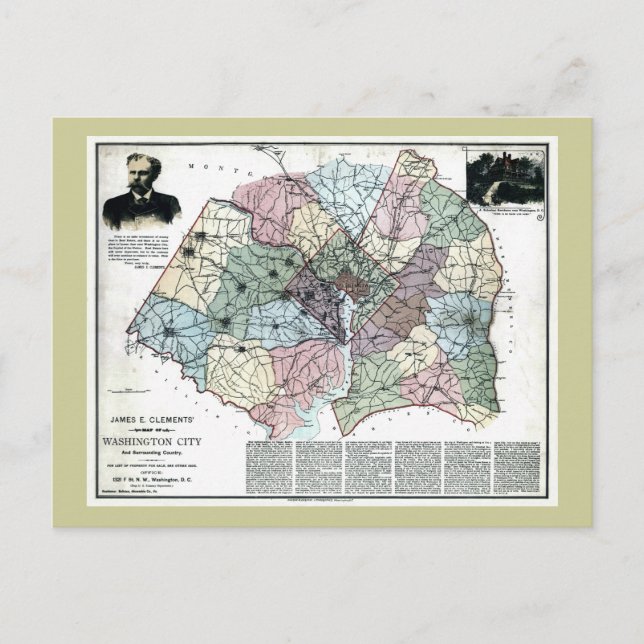1891 Map of Washington City & Surrounding Country Postcard (Front)