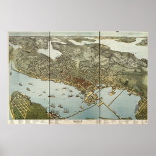 1891 Seattle, WA Birds Eye View Panoramic Map Poster
