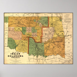 1892 Map of Indian and Oklahoma Territories Poster