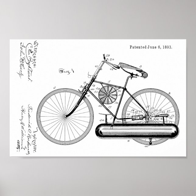 1893 Air Propelled Bicycle Design Patent Art Print (Front)