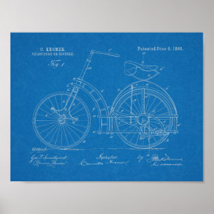1893 Chainless Bicycle Patent Art Drawing Print