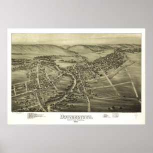 1893 Downingtown, PA Birds Eye View Panoramic Map Poster