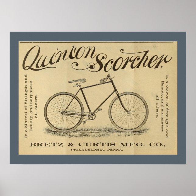1893 Quinton Scorcher Bicycle Ad Art Poster (Front)