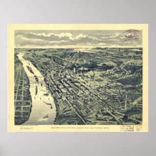 1893 Saint Paul, MN Birds Eye View Panoramic Map Poster