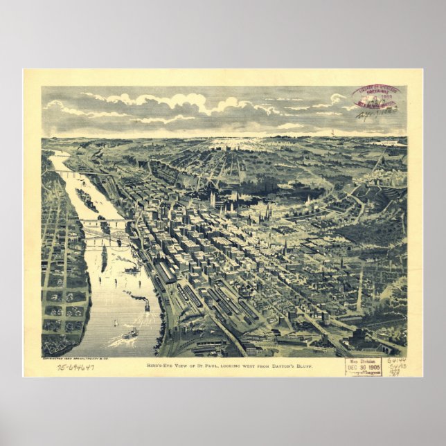 1893 Saint Paul, MN Birds Eye View Panoramic Map Poster (Front)
