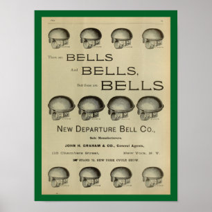 1893 Vintage Bicycle Bells Magazine Ad Art Poster