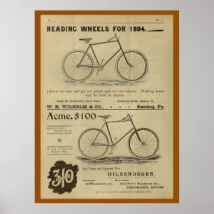 1893 Vintage Bicycle Magazine Ad Art Poster