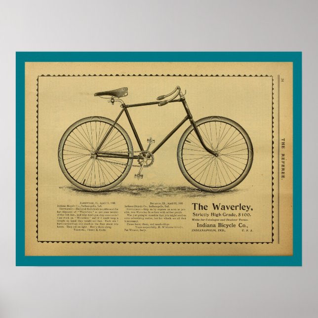 1893 Vintage Bicycle Magazine Ad Art Poster (Front)
