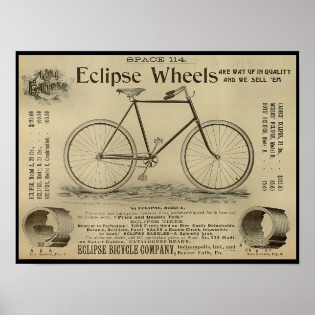 1893 Vintage Bicycle Magazine Ad Art Poster (Front)