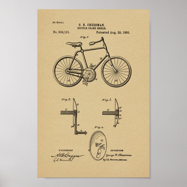 1893 Vintage Bicycle Patent Art Print (Front)