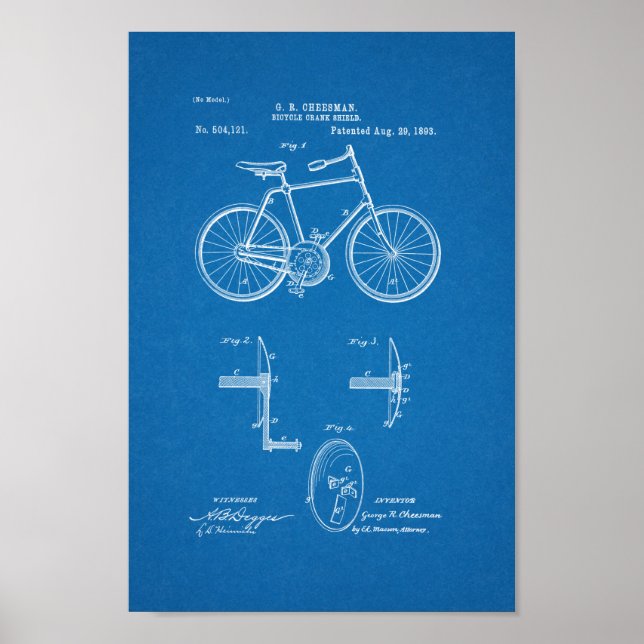 1893 Vintage Bicycle Patent Print Blueprint (Front)