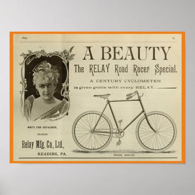 1893 Vintage Bicycle Racer Magazine Ad Art Poster (Front)