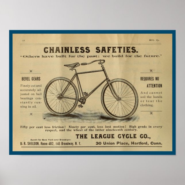 1893 Vintage Safety Bicycle Magazine Ad Art Poster (Front)
