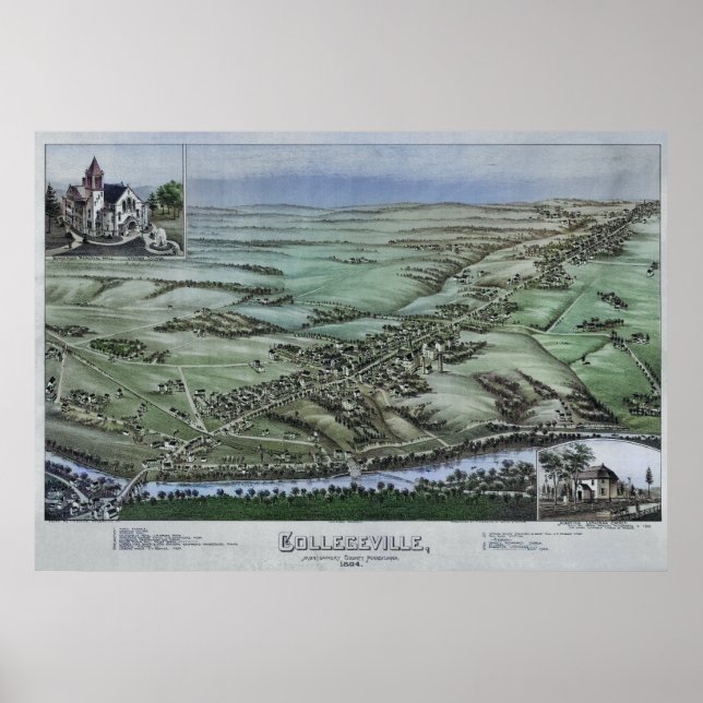1894 Aerial Map Collegeville PA Pennsylvania Poste Poster (Front)