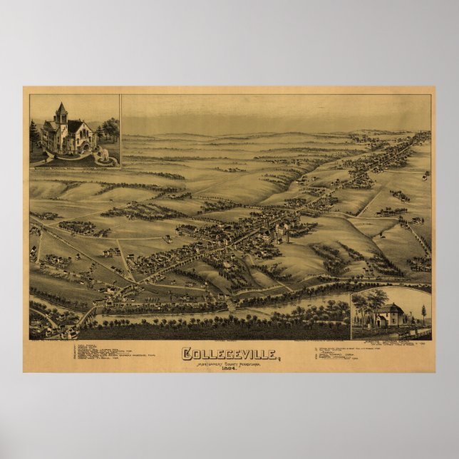 1894 Aerial Map Collegeville PA Pennsylvania Poster (Front)