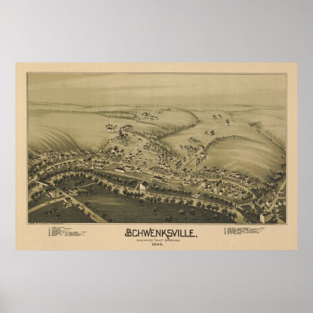 1894 Aerial Map Schwenksville PA Pennsylvania Poster (Front)