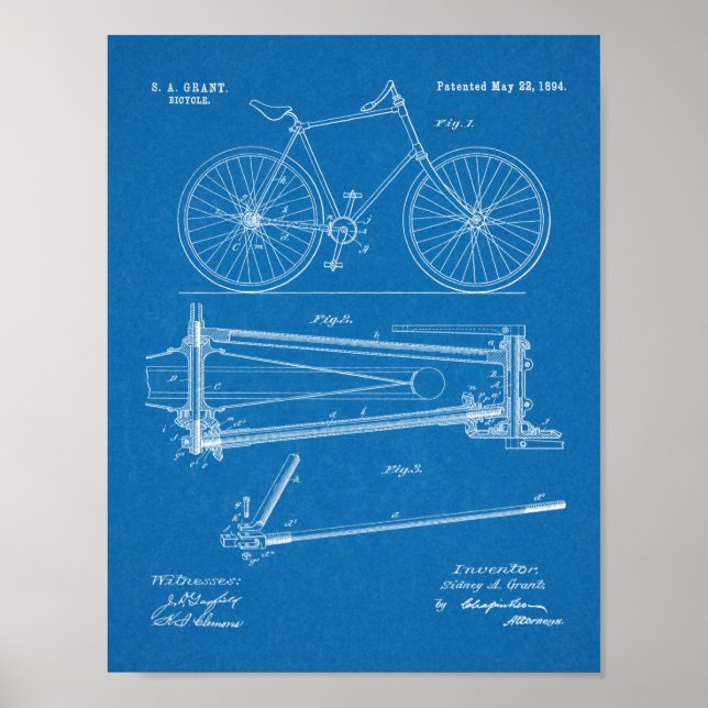 1894 Chainless Bicycle Design Patent Art Print (Front)