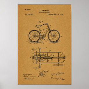 1894 Vintage Bicycle Gearing Patent Art Print