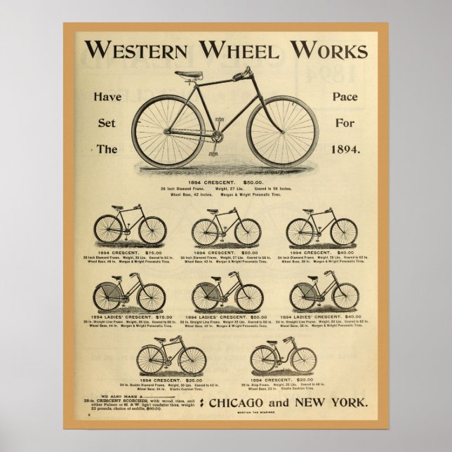 1894 Western Wheel Works Bicycle Ad Poster (Front)