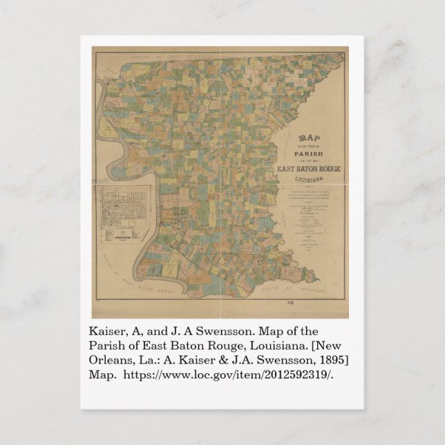 1895 Map of the Parish of East Baton Rouge, La Postcard (Front)