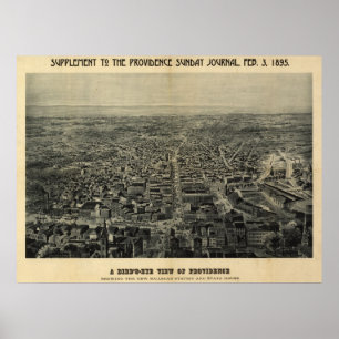 1895 Providence, RI Birds Eye View Panoramic Map Poster